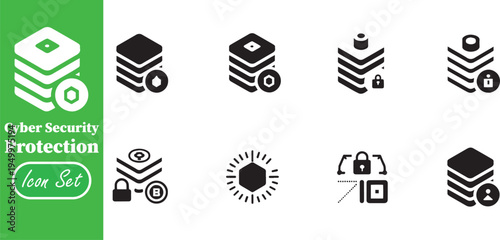 Cyber Security Protection Icon Set for Infrastructure and Data Safety