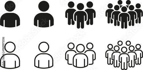 User and Group People Icons Set, Single Person and Team Community Symbol Collection for Social Network Interface Design