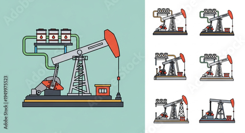 Oil Pump Jack Illustration - Extracting Resources with Mechanical Precision.