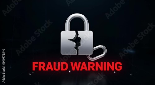 Fraud Warning Animation with Red Padlock Breaking Open on Cyber Security Background