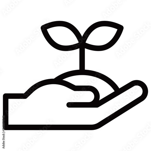 手のひらと双葉のアイコンセット（成長・育成・エコロジー・アウトラインあり）