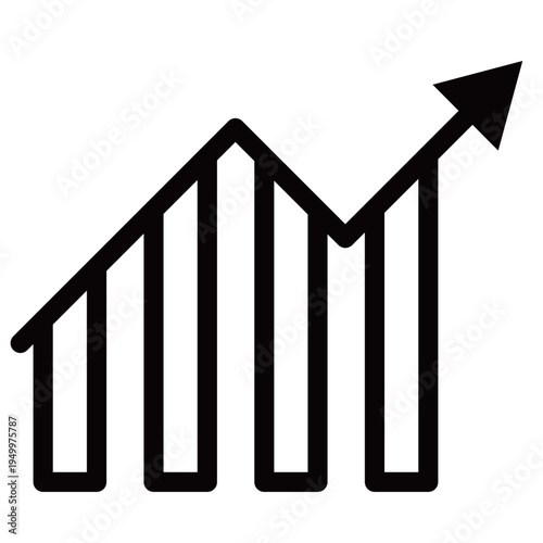 棒グラフと上昇矢印のビジネスアイコンセット（成功・成長・モノクロ・アウトラインあり）