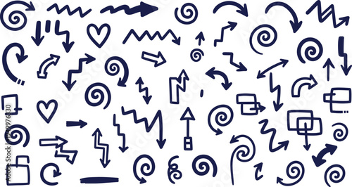 Collection of hand drawn arrows and symbols