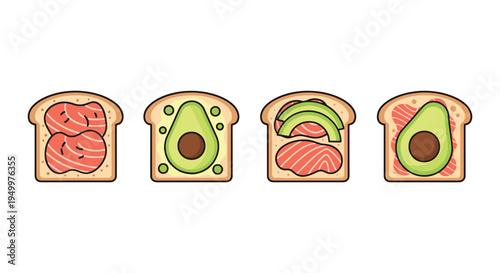 Salmon Avocado Toast Line art clean artistic abstract color vector