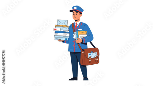 Dedicated Courier Delivering Correspondence: A diligent courier in uniform is depicted, carrying a substantial stack of mail and documents, emphasizing dedication to service and communication.