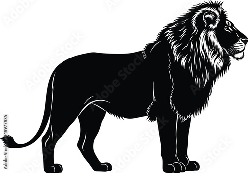 Majestic lion silhouette side view detailed mane wild animal vector illustration isolated representing strength wildlife nature symbol design