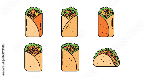 Pad Thai Burrito Line art flat abstract colorful illustration