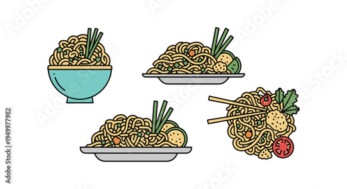Pad Thai Pasta Line art vector modern artistic abstract