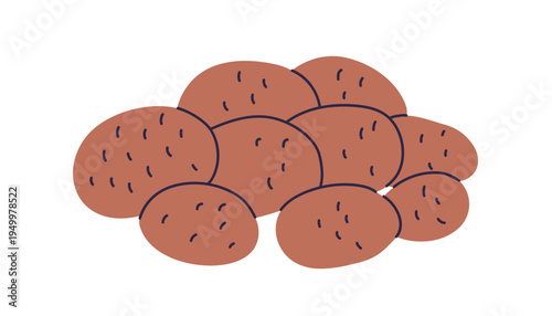 Potato vegetable heap. Whole tubers with peel, pile. Raw fresh farm crop. Organic natural starch food. Healthy vegetarian eating. Flat graphic vector illustration isolated on white background