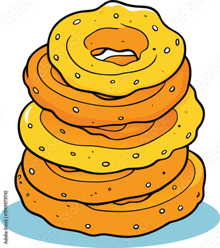 Stack of six cartoon bagels with white background food