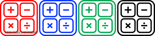 Calculator buttons set in red blue green and black mathematical symbols