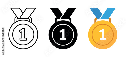 Medal icon with first place award symbol showing gold winner badge concept for achievement recognition isolated illustration