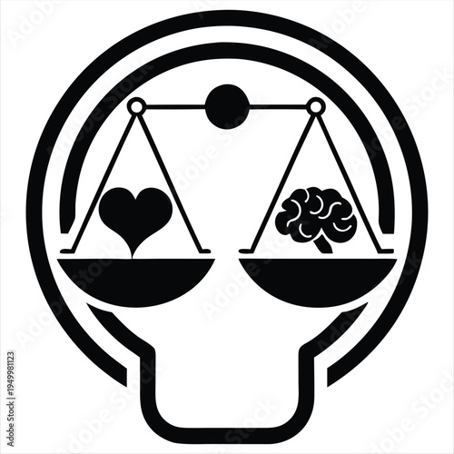 Balance between heart and brain in mental health support, vector illustration.