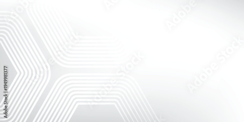 Abstract hexagonal pathway lines, layered white stripes forming structured geometric shapes on neutral gray backdrop.