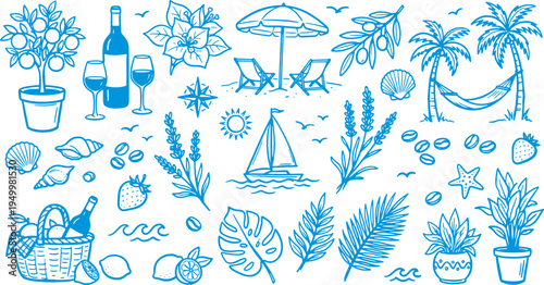 Foto Summer vacation icons beach symbols tropical illustrations travel and leisure gr