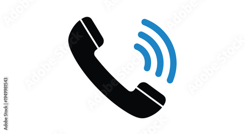 Black telephone handset with blue sound waves a striking silhouette