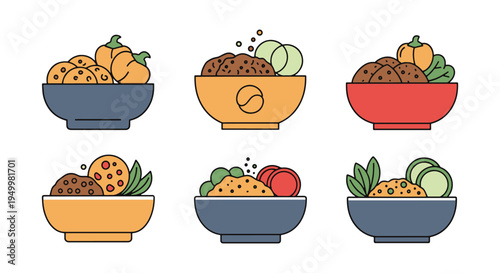 Seitan Bowl Line art vector minimal digital abstract color illustration