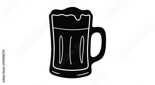 Simple black silhouette of a full beer mug with foamy head silhouette