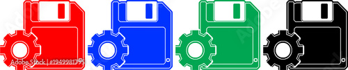 Floppy disk save icon set four colors red blue green black for data storage