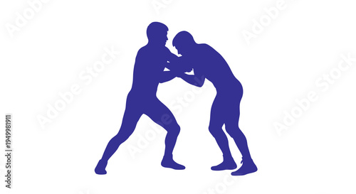 Two wrestlers intensely grappling in a dynamic pose silhouette