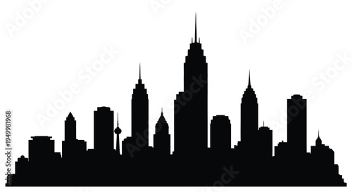 Dramatic black skyline featuring multiple skyscrapers a striking silhouette