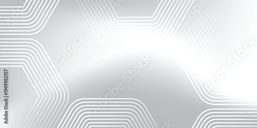 Modern digital style hexagon contour lines, thin white stripes forming angular geometric paths on gray backdrop.