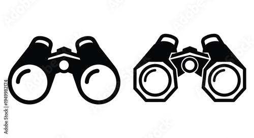 Two pairs of binoculars depicted in a stark black silhouette