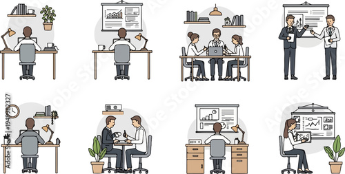 Business meeting and individual office work scenes (1)