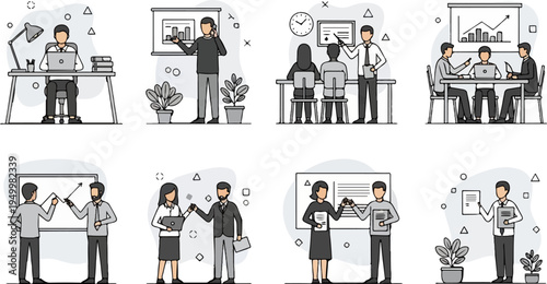 Diverse business professionals collaborating and presenting ideas (1)