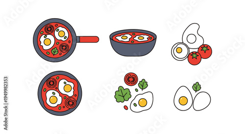 Shakshuka Line art vector set digital abstract colorful