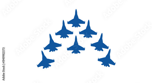 Formation of fighter jets in a triangular arrangement silhouette