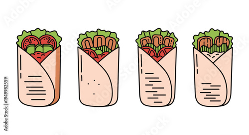Shawarma Wrap Line art vector colorful modern abstract