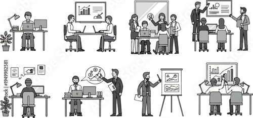 Teamwork and presentations in a modern office setting