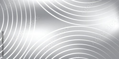 Minimal monochrome radial wave design, thin white circular rings spreading across soft metallic gray surface.