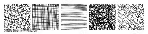 Set of monochrome hand-drawn crosshatch textures