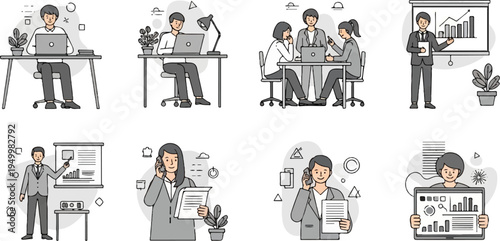 Colleagues collaborate and present business data using technology