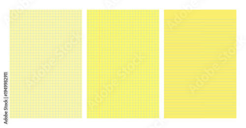 Set of yellow legal pad pages with lined or grid designs