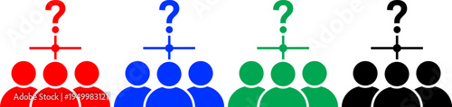 Icons of people with question marks above them in red blue green and black vector