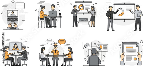 Office collaboration meetings, presentations, and brainstorming sessions