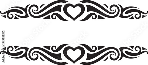 Two identical black tribal pattern bands with a central heart symbol on a clean white backdrop