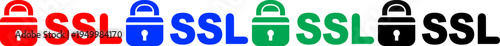 Secure ssl connection icons in red blue green and black colors isolated on transparent background