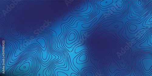 Abstract landform line art with smooth white relief curves floating across a blue gradient environment.
