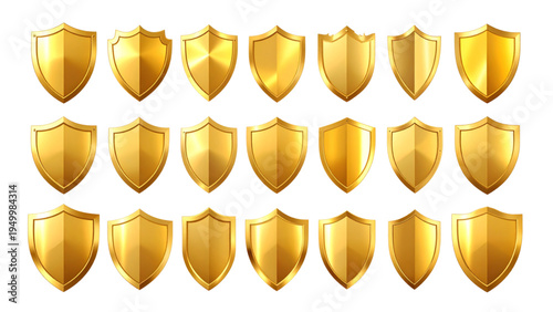 Golden Shield Protection Symbol Collection Flat Vector Illustration Set