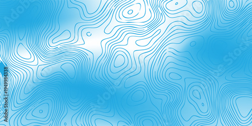 Blue atmospheric terrain design with fine white cartographic curves shaping irregular elevation fields.