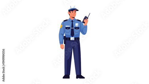 Guardian in Uniform: A determined security officer, adorned in crisp attire, holds a walkie-talkie, embodying vigilance and protection. A symbol of safety and readiness.
