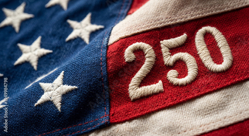 Patriotic American Flag with Embroidered 250 Anniversary Symbol