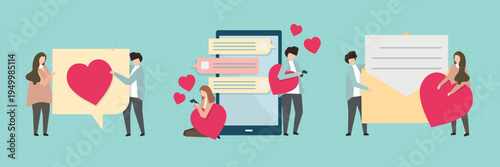 Digital love communication illustration vector set
