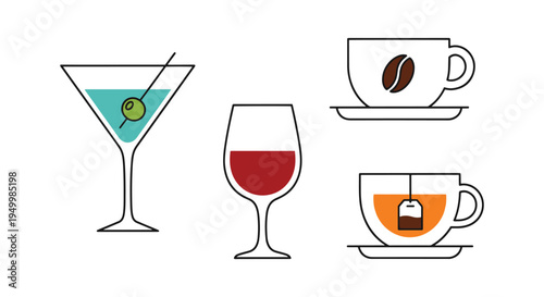 Signature Drinks Line art soft vibrant abstract tone illustration