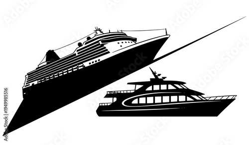 Ocean cruise ship silhouettes collection passenger liner maritime transport vector isolated on white