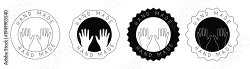 Handmade Quality Stamps and Craft Label Vector Set with Human Hand Icons